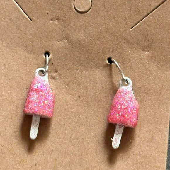pink sparkly glittler popsicle dangly earrings - Picture 2 of 3